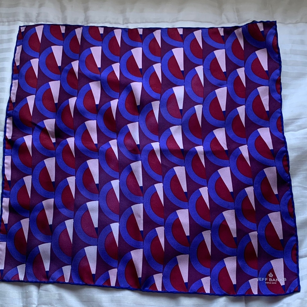 Jeff Banks Silk Geometric Pocket Square - Purple & Pink